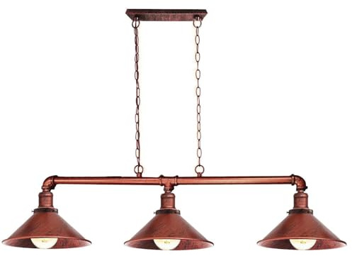 LEDSone Barra luminosa a 3 vie in stile vintage vintage stile steampunk con paralume lampada a sospensione lampada da soffitto in metallo (Rustic Red)