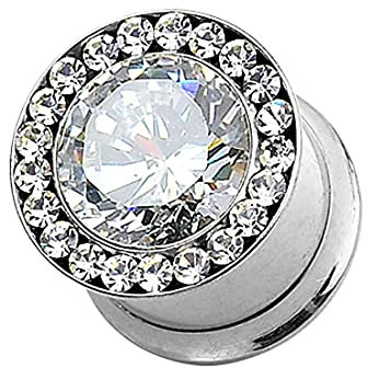Piersando Ohr Plug Flesh Tunnel Piercing Ohrpiercing Lobe Ohrring Vintage Tribal Edelstahl Multi Glitzer Kristalle Silber 8mm