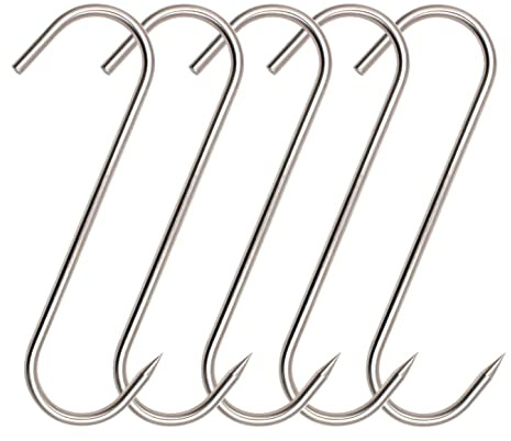ARTOYS Ganci per carne (20,3 cm x 5 mm), gancio da macellaio resistente in acciaio inox 304, ganci per carne per affumicatura, griglia, manzo, costine, barbecue, BBQ (confezione da 5, carico massimo