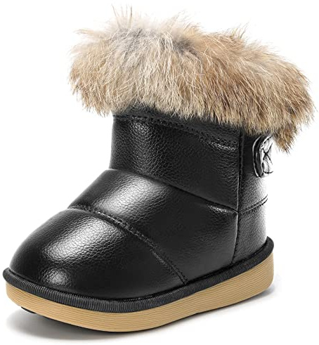 KVbabby Filles Bottes de Neige Antidérapant Sole souple Bottes d'hiver Bébé Fourrure Doublé Antidérapant Bottes,noir-1,29 EU = étiquette 30