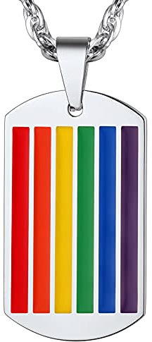 Richsteel Chapa Arcoiris Orgullo Colgante Bandera LGBT Homoxesual Colores Gay, Tono Plata