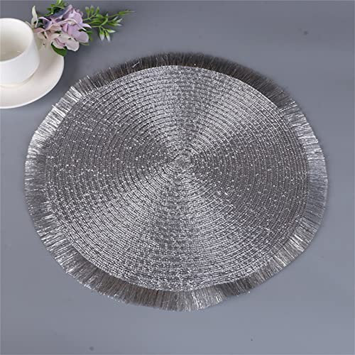 6er Set Platzsets Rund Tischsets Abwaschbar Hitzebeständig Platzdeckchen Gewebt Platzsets für Küche, Party, Hochzeit (Silber)
