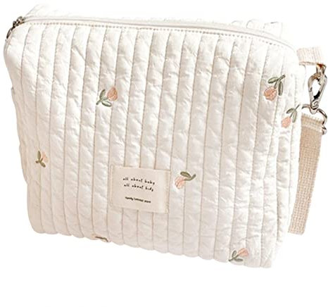 basisago Sacs à Langer Portables pour bébé, Mini Sacs à Couches universels pour Nouveau-né Essentials Maman Blanche à Une épaule Fermeture éclair Broderie Ours imprimé pour Voyage