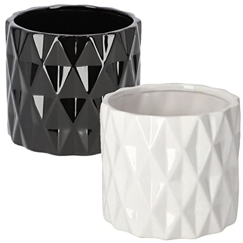 KOTARBAU® 2er Set Keramik Blumentopf Übertopf Glasiert Weiß Schwarz Zylindrische Form
