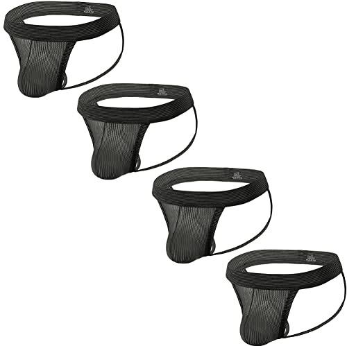Sommarkod herr suspensoar bekväma män sport suspensoar underkläder för gym sport atletisk support, 4-pack svart, L