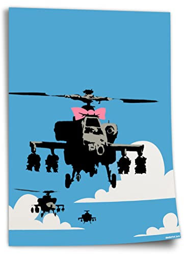 Poster aus Baumwolle Banksy Flugzeuge - Pop-Art Modern Street-Art - Moderner Kunstdruck Klein bis Groß XXL, Geschenk, Wohnzimmer, Schlafzimmer Kunstdruck ohne Rahmen, Wandbild - A4, A3, A2, A1, A0,..