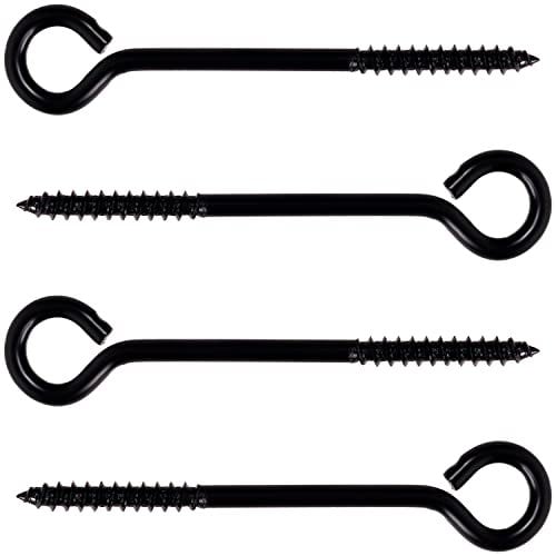 Belle Vous 4 Stk Haken Schwarz Schraubhaken Edelstahl - Hochwertiges Schraubhaken Klein Set - 8,3 cm Selbstschneidende Haken mit Öse für Hängematten, Aerial Yoga, Schaukelstühle - Innen-/Außenbereich