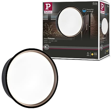 Paulmann 94696 LED outdoor luminaire wall luminaire Platomo seawater resistant IP44 round 180mm 3000K 14.5W 1200lm 230V black plastic