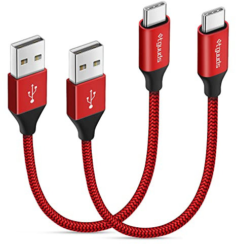 etguuds [2-Pack 0.15M] Extra Short USB C Cable, USB A to USB C Charger Cable 3.1A Fast Charging USB Type C Lead Braided for Samsung Galaxy S21 S20 S10 S9 S8 Plus S10E Note 10 (Red)