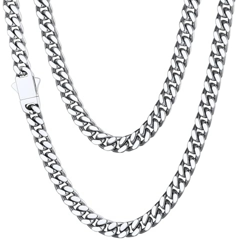 ChainsHouse Kette Herren Damen Panzerkette 5/7/9/12mm breit Miami Halskette Edelstahl Männer Gliederkette in Silber/Gold/Schwarz Kubanische Kette ohne Anhänger Schmuck Kettenlänge 46-76cm
