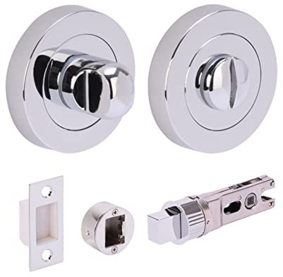 HANDLEZONE® Bathroom Toilet Door Thumb Turn and Release Bullet Round Deadbolt Kit - Polished Chrome - 76mm Bolt with 57mm Backset