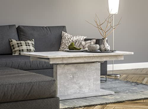 designimpex DC-1 Couchtisch ausziehbar höhenverstellbar 126/168cm in Beton modern vielseitig Wohnzimmertisch Esstisch Beistelltisch Sofatisch platzsparend hochwertig Wohnzimmer Coffee Table