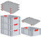 PROREGAL SuperSparSet 4x Eurobox NextGen Color mit Auflagedeckel & Schiebeschnappverschlüsse, HxBxT 22x40x60cm, 44L, Griffe rot geschlossen, Verstärkter Boden, Eurobehälter Transportbox