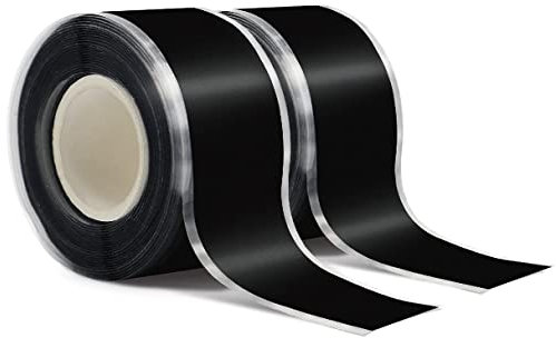 BOMEI PACK 2 rolls Self-Fusing Tape 3m x 25mm Hose Leak Pipe Repair Tape Waterproofs Silicone Rubber Tape Insulating Wrapping Tape High Temperature Resistance Black Silicone Tape