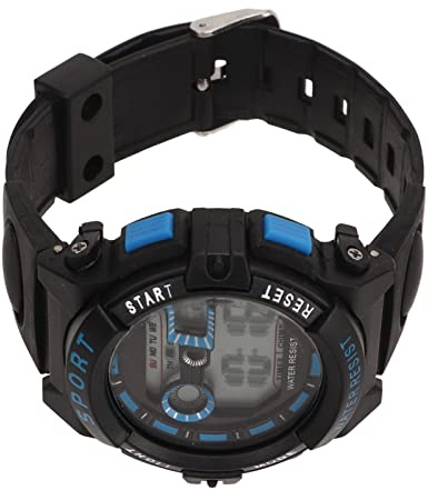 Alomejor Digitaluhr, Tragbar WR50M Mode Outdoor Herren wasserdichte Elektronische Uhr Ganze Stunde Glockenspiel mit Leuchtendem Licht Zum Schwimmen für Studenten (Schwarz und blau)