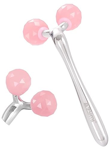 Rullo massaggiante viso in quarzo rosa 3D, giada naturale per massaggiare la pelle, scolpire la mascella, occhi gonfi, anti-rughe e età a forma di V, strumento Gua Sha