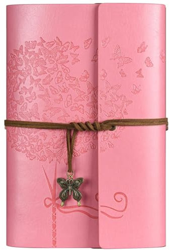 OMEYA Diario per quaderni in pelle, diario ricaricabile per donne e ragazze, diario per viaggiatori retrò a righe A5 16,5 cm x 23,4 cm (Rosa, A6 12,9 x 18,5 cm)