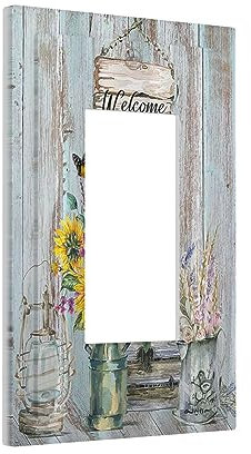 Tablero de madera vintage de flores de campo, girasol, mariposa, interruptor de luz, placa decorativa de 1 banda, placa frontal GFCI receptáculo eléctrico, regulador de intensidad para decoración del