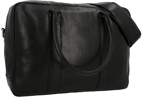 Gusti Aktentasche Leder - Fynn Damen und Herren Businesstasche mit Trolley-Schlaufe Laptoptasche Ledertasche Bürotasche Unitasche Schwarz Leder