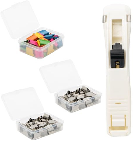 Keboyoe Clam Clip Dispenser, with 150 Pcs Mixed Color Reusable Refill Clips Binder Clips Small Portable Paper Clam Clip for Office Home School Fixing Loose Leaf Paper Document and Food Sealing(White)