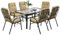 Outsunny 7 Pieces Garden Dining Set, Outdoor Rectangular Dining Table and 6 Cushioned Armchairs, Tempered Glass Top Table w/Umbrella Hole, Texteline Seats, Beige