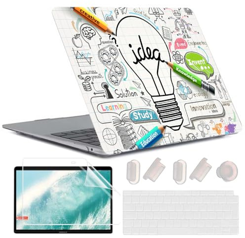MUSHUI 4 in 1 Hülle für MacBook Air 13 Zoll 2020-2018 M1 A2337 A2179 A1932 Retina Display, Langlebige Schützende Kunststoff Laptopschale + Tastaturabdeckung für Mac Air M1, Kreative Glühbirne