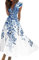 Robe De Bal Bohème Chic Mi Longue Manches Courtes Pour Mariage - Femme Été Blanche Longue Fleurie Bleu 3XL