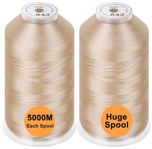 New brothread 2er Set Polyester Maschinen Stickgarn Riesige Spule 5000M für alle Stickmaschine - Beige