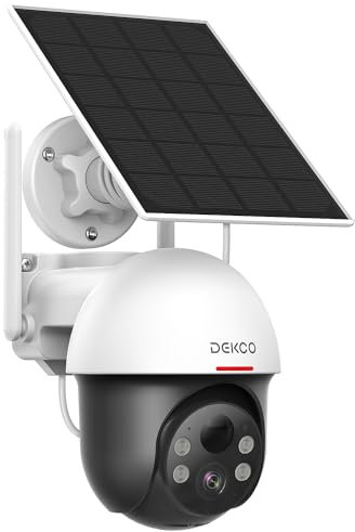 DEKCO Solar Security Cameras Wireless Outdoor, Battery Powered, Panoramic Pan Tilt Zoom, Auto Tracking, 2K Night Vision, Spotlight, 2-Way Talk
