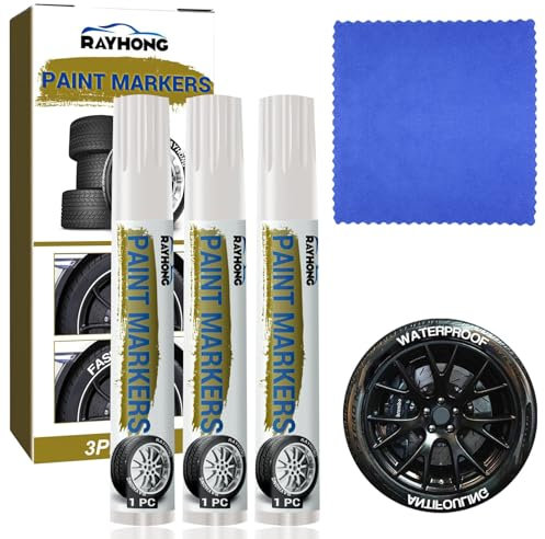 3 Stück Reifenstift Weiß Wasserfest, Lackstift Weiß Auto Reifen Stift Weiß mit Großer Kapazität, Wasserdichtes Reifenstift Verwendet für Profilmarkierungen für Auto-und Motorradreifen (mit Handtuch*1)