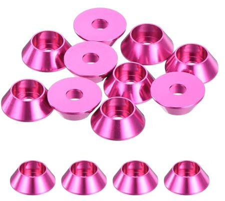 sourcing map M3 Kegel-Unterlegscheiben, eloxierte Aluminium-Dichtungen, Cup-Kopf-Unterlegscheibe für Schrauben RC/FPV/PC/Drohne/mechanisches Zubehör, Modellteile, 10 Stück (Rosarot)