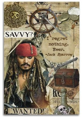TESUXYEHH Jack Sparrow Piraten-Poster, dekoratives Gemälde, Leinwand, Wandposter und Kunstdruck, moderne Familienschlafzimmer-Dekoration, Poster, 20 x 30 cm