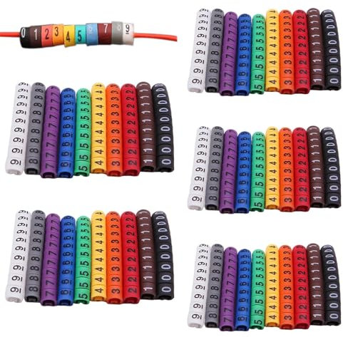 500 Pcs Cable Markers 0 to 9 Numbers Different 10 Colors Insulation Cable Identification Tags Durable Wire Labels