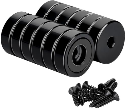 MIN CI 12Pack Extra Strong Neodymium Magnets - 20lbs Force, 16mm Black Round Pot Magnets with Screws