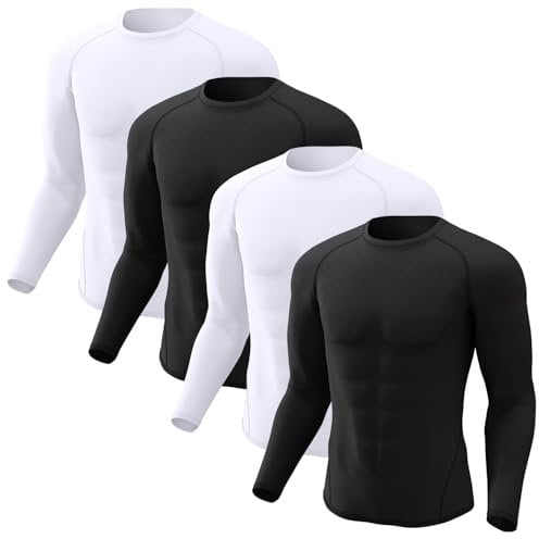 CL convallaria 4 Pack Compression Shirt Men Long Sleeve Cooling Dry Running Tops Athletic Base Layer for Sports, X-Large