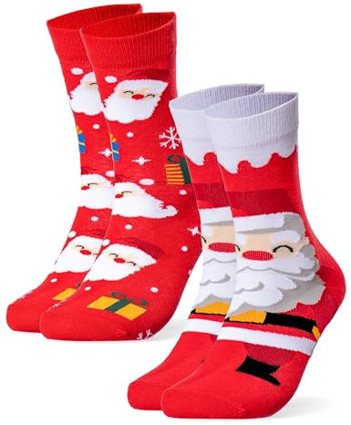 Occulto Damen & Herren Weihnachts Socken 2er Pack (Modell: Santa) Rot 35-38