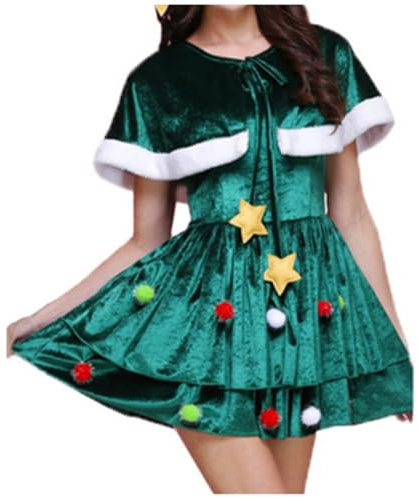 HELLORSOON Christmas Tree Fancy Dress for Women Christmas Tree Costume Dress & Hat Adult, Cloak Cape Cosplay Party Costume Prop (Dark Green, XL)