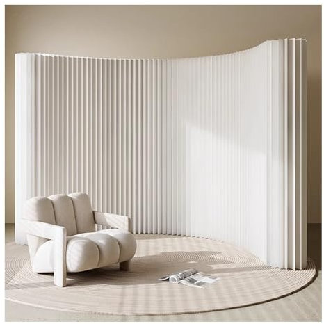 Raumteiler Paravent Moderne Faltbare Raumteiler aus Papier, Büro-Wohnzimmer, Dekoration für Bekleidungsgeschäfte, Sichtschutz-Trennwand, Flexibler und einziehbarer Bildschirm(White,2x1.6m/6.5x5.24FT)