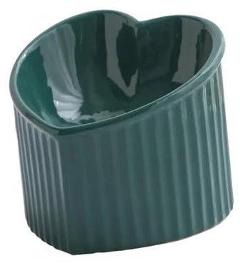 HUIJIQX KICPUK Ceramic Tilted Elevated Cat Bowl Heart Shape Anti Slip Cute For Cats Kitten Small Dogs Functional Width 14cm Handmade Pet Feeder(Dark Green)