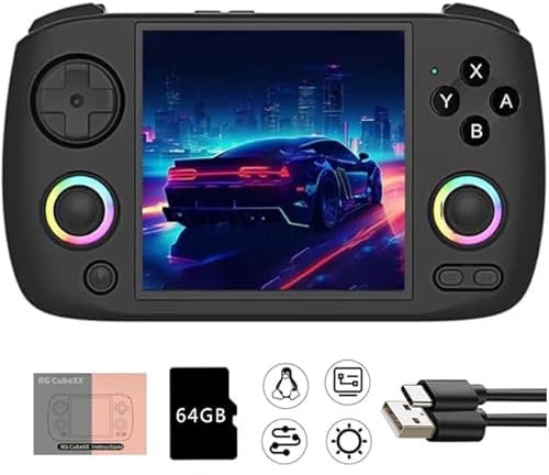 RG CubeXX - Console portatile per videogiochi, schermo IPS da 3,95 pollici, sistema Linux, batteria da 3800 mAh, scheda da 128 g integrata e 8272 giochi, supporta Bluetooth 5G WiFi (nero, 128 G)