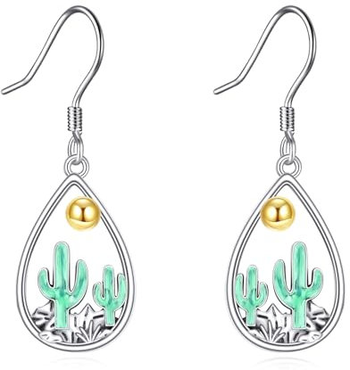 Kaktus Hänge Ohrringe 925 Sterling Silber Grüne Kaktus Tropfen Ohrringe hängender Western Kaktus Schmuck Geschenke für Damen Frauen Liebhaberinnen