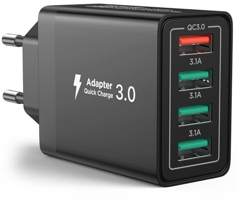 USB Ladegerät, 4 Ports USB Stecker QC 3.0 ladeadapter 33W Schnellen ladegerät Mehrfach USBNetzteil für Samsung Galaxy A51 A50 S21 S20, iPhone 14 13 12 11 Pro Max, Handy Steckdose Charger Netzstecker