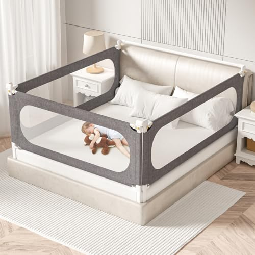 PNXDFC 3-Piece King Size Bed Rails for Toddlers, with Headboard Rod -Height Adjustable Baby' Safety Bed Rails Guard for King Size Bed(3Pack 78.7x78.7x74.8-Gray)