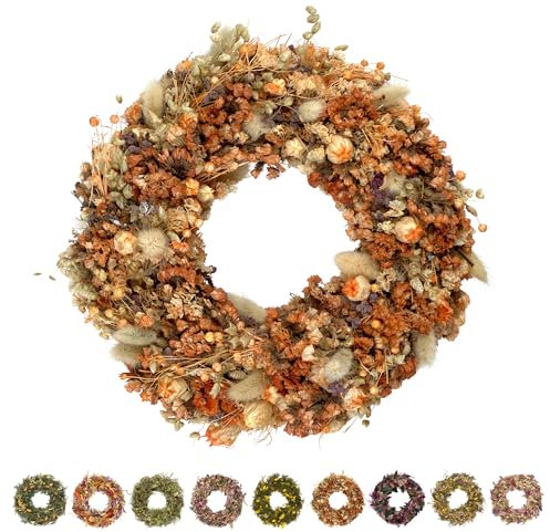 PHILARO Trockenblumenkranz All Seasons Ø 30cm orange - kein Plastik I Trockenblumen Premium Qualität aus Europa - Türkranz - Tischkranz - Wandkranz - Trockenblumenkranz