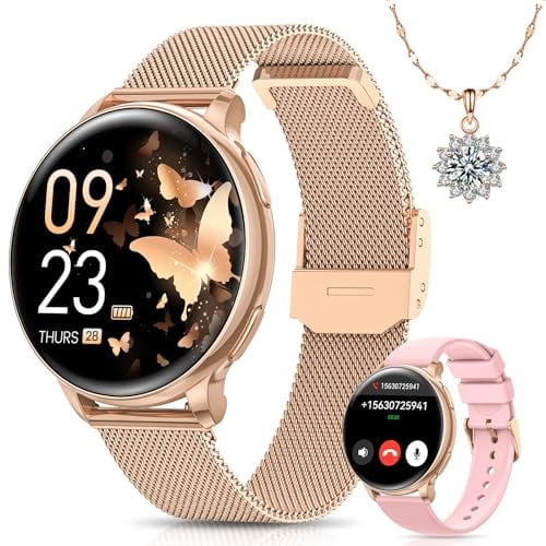 Sanorum Montre Connectée Femme avec Appel Bluetooth, 1.27 HD Smartwatch Fonction Féminine, 120+ Modes Sportifs, 24H Fréquence Cardiaque, 24H SpO2, Sommeil, Calories IP68 Podomètre Android iOS Or Rose