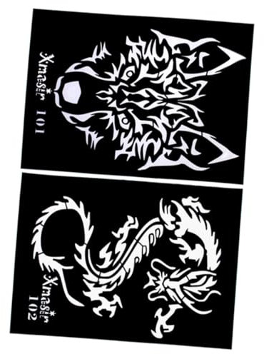 Healeved Tattoo Schablonen 4 Stück Hohl Out Drachen Tiger Wolf Schablonen Für Glitzertattoos Airbrush Tattoos Herren Damen Selbstgemacht Vorlage