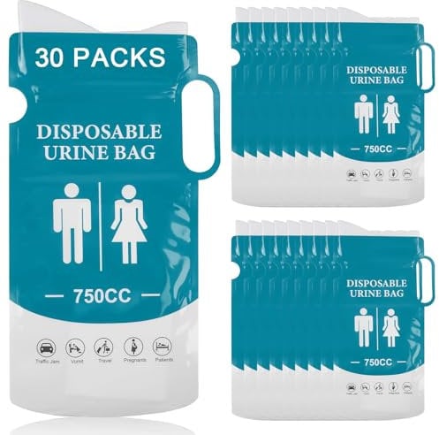 30 Stück Urinbeutel für Unterwegs, 750 ml Tragbares Urinal für Unterwegs, Einweg-Urinbeutel mit Griff, Urinbeutel Set, Tragbare Natursekt Beutel für Männer,Frauen,Auto Stau Outdoor Notfall Toiletten