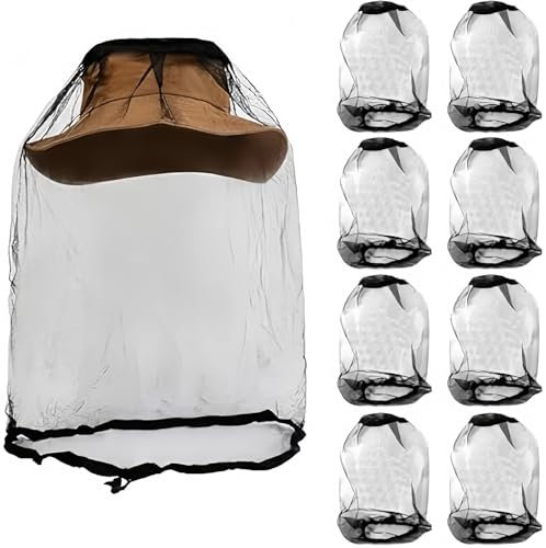 8 Stück Premium Mosquito net Head for Insects, Moskitonetz für Hut Moskito KopfnetzIdeal für Camping, Wandern, Angeln, Gartenarbeit und Outdoor Aktivitäten, Universell passend für Hüte und Kappen
