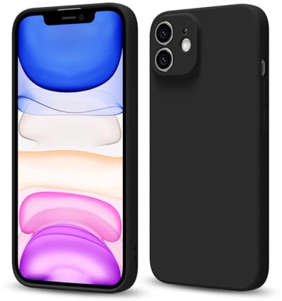 Svaove for iPhone 11 Phone Case Liquid Silicone, Thin Ultra Slim Minimalist Phone Cover, Girly Cute Plain Bright Solid Color Matte Soft Rubber Jelly Gel Plastic TPU Bumper, Black