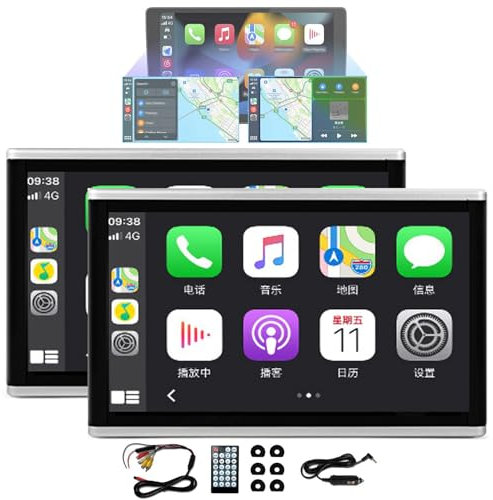 Moniteur D'appui-Tête Voiture 10,1 Pouces Avec Lumière Ambiante,Compatible Carplay Sans Fil/Android Auto, Moniteur D'appui-Tête TV Pour Siège Arrière, Lecteur Multimédia Mp5,2PCS-Black